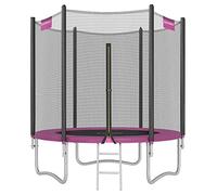 SONGMICS Trampolino esterno bambino diametro 183 cm, rete di protezione esterna, cuscini di sicurezza, scala, palo dritto alto 180 cm, telaio in acciaio, nero e rosa STR061P01V1