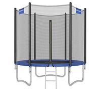 SONGMICS Trampolino esterno bambino diametro 183 cm, rete di protezione esterna, cuscini di sicurezza, scala, palo dritto alto 180 cm, telaio in acciaio, nero e blu STR061Q01
