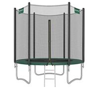 SONGMICS Trampolino esterno bambino diametro 183 cm, rete di protezione esterna, cuscini di sicurezza, scala, palo dritto alto 180 cm, telaio in acciaio, nero e verde STR061C01