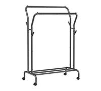 SONGMICS UHSR107B01 - Appendiabiti a doppia asta per appendere vestiti con ruote, struttura in metallo, portata massima 99,8 kg, larghezza 100 cm, per riporre e esporre vestiti, colore: nero