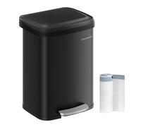SONGMICS ULTB530B50 Pattumiera da cucina, in acciaio inox, da 50 l, con coperchio aperto e pedale, chiusura morbida, alto, grande e salvaspazio, nero