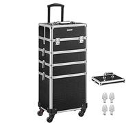 SONGMICS Valigetta Trucchi, Valigia Porta Trucchi 4 in 1, Grande, Trolley Make Up, con Coperchio, 35 x 25 x 79 cm, Serratura, Ruote Girevoli a 360°, per Truccatori, Idea Regalo, Nero JHZ06B
