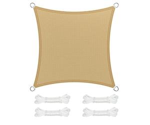 SONGMICS Vela de Sombra de 3 x 3 m, Tejido HDPE de Protección Solar, Transpirable, Permeable al Agua, Terraza, Jardín, Balcón, Camping, Cuadrada, Cóncava, Cuerdas de 2 m, Amarillo Arena GSS33EYV1