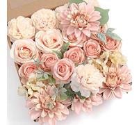 SONGNASS Set combinato di fiori artificiali con foglie e steli, per bouquet da sposa fai da te, centrotavola, baby shower, feste, decorazioni per la casa (pesca)