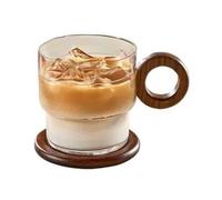 SONGYL-20249 Bicchieri Tazza da caffè in vetro trasparente con manico in noce e sottobicchiere, tazza in borosilicato 330 ml for casa, bar
