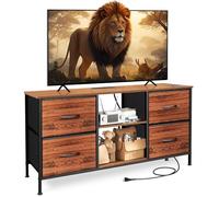 Sonharlar Supporto TV per camera da letto, supporto per TV fino a 116 cm, comò con 4 cassetti, ripiani aperti per soggiorno, ingresso (marrone e marrone rustico)