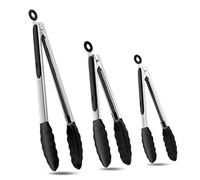 Sonhomay 3 pinze da cucina in acciaio inox, resistenti al calore, con punte in silicone, per grigliare, barbecue, buffet, insalata