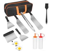 Sonhomay Kit di 14 utensili per barbecue per barbecue, accessori per griglia con parte superiore piatta, set con spatole, pinze, raschietto, anelli per uova, per cucina e esterni