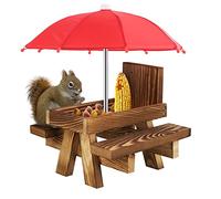 Sonhomay Mangiatoia per scoiattoli in legno per esterni, divertente tavolo con ombrello per giardino, cortile, albero