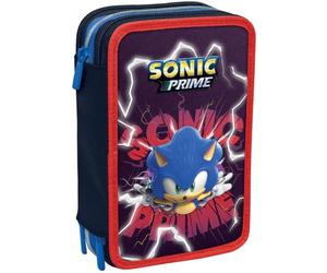 Sonic Astuccio Scuola 3 Scomparti,PRIME, Rosso Blu - Portapenne Multi Scomparto Con Matite, Penne e Colori, Accessori Zaino, Zaino Scuola - Astuccio Bambino