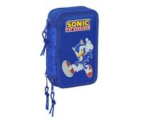 Sonic - Astuccio scuola con 37 utili inclusi, astuccio per bambini, ideale per bambini dai 5 ai 14 anni, comodo e versatile, qualità e resistenza, 12,5 x 5,5 x 19,5 cm