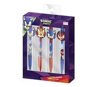 Pack di 4 Penne di Sonic - Include 2 Penne Blu e 2 Penne Rosse - Set Penne Colorate con i Personaggi della Saga - Fabbricato con 60% Plastica e 40% Gomma - Prodotto Originale Elaborato in Spagna