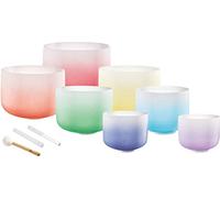 Sonic Energy CSBCSETCHA - Set di campane tibetane in cristallo per chakra, 7 pezzi, 440 Hz, Do maggiore, sfumatura di colore, per meditazione, yoga, 3 bacchette e anelli in silicone inclusi