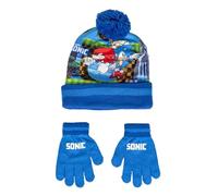 Sonic Set con Cappellino Invernale e Guanti Berretto, Blu, Estándar Unisex Kids