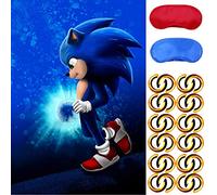 Sonic,Set di accessori per feste di compleanno, con spilli gli anelli sul riccio, grande poster 24 adesivi per giochi di riccio blu, decorazioni per feste di compleanno
