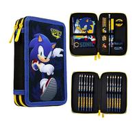 Sonic The Hedgehog Astuccio Scuola 2 Zip Riempito di Accessori Scuola Elementare - Astuccio Sonic Gadget Originale per Bambino