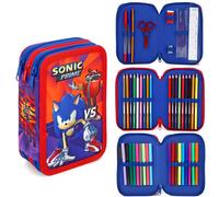 Sonic The Hedgehog Astuccio Scuola 45 Pezzi 3 Scomparti Doppia Zip
