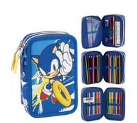 Sonic the Hedgehog Astuccio Scuola Deluxe a 3 Scomparti Completo per Bambini | Astuccio Organizzato con Matite Colorate e Accessori di Cancelleria | Astuccio Portapenne per la Scuola