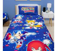Character World Sonic The Hedgehog - Set copripiumino singolo ufficiale, design liquido, reversibile, su 2 lati, con federa coordinata, set per letto singolo, blu con code e nocche