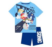 Sonic The Hedgehog Pigiama Bambino, Completo Notte per Ragazzi con Sonic, Knuckles E Tails, Sonic Pigiama A Maniche Corte, Blu 5-6 Anni