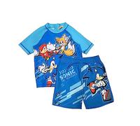 Sonic The Hedgehog, Set da Bagno in 2 Pezzi per Ragazzi, Maglietta a Maniche Corte e Pantaloncini, Blu, età 7-8 Anni