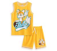 Sonic The Hedgehog Set da basket da 2 pezzi Tails in giallo | Completo sportivo senza maniche per bambini | Divertente abbigliamento sportivo da cartone animato | Abbigliamento da gioco moderno