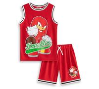 Sonic The Hedgehog Set da basket rosso da 2 pezzi Knuckles | Completo sportivo senza maniche per bambini | Abbigliamento moderno da cartone animato per ragazzi e ragazze