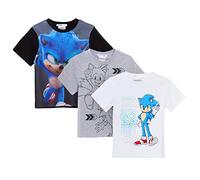 Sonic The Hedgehog Set di 3 Magliette per Bambini Ragazzi Tops a Maniche Corte Multipack, multicolore, 5-6 Years