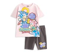 Sonic The Hedgehog Set di maglietta e pantaloncini rosa per ragazze | Simpatica maglietta con grafica Let's Roll di Sonic e Amy Rose | Abbigliamento casual a maniche corte e pantaloncini