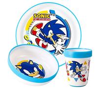 Sonic The Hedgehog - Set di stoviglie riutilizzabili per bambini, 3 pezzi, con piatto, ciotola e bicchiere, senza BPA