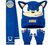 Sonic The Hedgehog Set Guanti Cappello e Sciarpa Bambini, 3 Pz Morbido Accessori Invernali Ragazzo, 8-10 Anni, Regalo Gamer (Blu Sonic 3 Pcs)