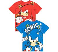 Sonic The Hedgehog T-Shirt 2 Pack Bambini | Ragazzi Ragazze Sonic Knuckles Gioco Film Personaggi Blu E Rosso Top | Doni di Beni per Lui lei