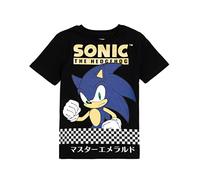 Sonic The Hedgehog T-Shirt per Bambini Ragazzi Teens Gioco Character Checker Manica Corta Top Nero | Gamer Movie Merchandise Regali