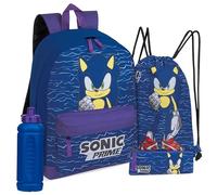 SONIC THE HEDGEHOG Zainetto Bambino Set, 4 Pezzi Set con Zaino, Borsa Morbida, Astuccio & Borraccia