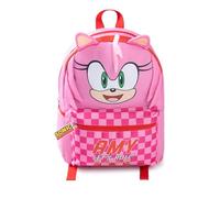 Sonic The Hedgehog Zaino 3D rosa di Amy Kids | Zaino scolastico con personaggio e scritta Amy Let's Roll! | Chiusura con cerniera | Borsa per libri e porta pranzo
