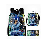Sonic Themed 3-Piece School Set - Anime Backpack, Crossbody Bag & Pencil Case for Kids | Colorful & Sturdy Collection for Fans