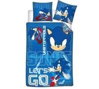 Sonic Unstoppable Copripiumino Singolo 140x200 + Federa Cotone Blu | Set lenzuola reversibile | Misto cotone asciugatura rapida Oeko-Tex | SEGA ufficiale | Bambini | Regalo | Idea regalo