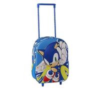 Sonic - Zaino per bambini con ruote 3D in EVA blu, manico telescopico e tasca laterale in rete, ideale per l'asilo e il ritorno a scuola