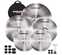 SONICAKE Set Piatti Basso Volume 14" HiHat+16" Crash+18" Crash+20" Set Piatti Ride Argento 5 pezzi con borsa da bacino e accessori