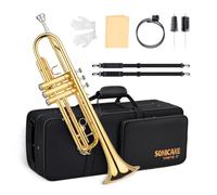 SONICAKE Tromba Bb Standard per Principianti, Tromba Studentesca in Ottone Dorato con Custodia Rigida, Bocchino 7C e Guanti QTP-01