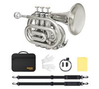 SONICAKE Tromba Tascabile Bb Ottone Nichelato, Tromba Bb Compatta per Principianti con Bocchino 7C, Custodia Rigida, Guanti QPT-02