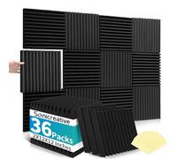 Sonicreative Confezione da 36 pannelli fonoassorbenti in schiuma a cuneo, 5,1 x 30,5 x 30,5 cm, ad alta densità, 25 kg/m³, a recupero rapido, pannelli fonoassorbenti per pareti, con 180 adesivi a