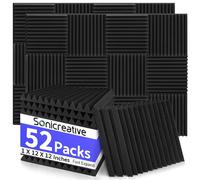Sonicreative Confezione da 52 pannelli fonoassorbenti in schiuma, 3,5 x 30,5 x 30,5 cm, grandi pannelli fonoassorbenti per pareti, pannelli fonoassorbenti a cuneo