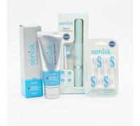 Sonisk Pacchetto regalo, spazzolino elettrico Pulse, 4 testine di ricambio, dentifricio tutto in uno, tecnologia sonica, rimozione della placca, alito fresco, consigliato dal dentista (verde acqua)