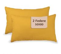 SONIT - Federe Cuscini Letto Matrimoniale 100% in Cotone - Federe Cuscino Letto 2 Pezzi 50x80cm - Copri Cuscini con Chiusura A Busta Made in Italy - Mango