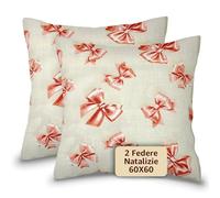 SONIT - Federe Natalizie per Cuscini Divano - Copricuscini Per Divano Salotto e Camera - 2 Pezzi - Copri Cuscino Made In Italy - Federe Cuscini Fiocco Natalizio 60x60 cm
