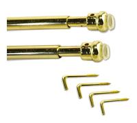 SONIT - Set 2 Bacchette per Tende Senza Forare da 40 a 60 cm, Bastoni Tenda a Vetro Estensibili con Ventose e Ganci, Fissaggio Senza Trapano, Aste Regolabili in Alluminio Finitura Oro