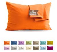 SONIT - Set 2 Federe Arancione Cuscino Letto 50x80 cm 100% Cotone con Chiusura a Busta, Morbidi e Traspiranti, Letto Matrimoniale, Fodere Guanciale Lavabili Biancheria Letto, Made in Italy