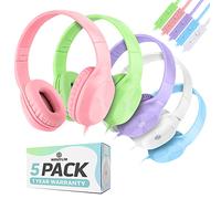 Sonitum Bulk Cuffie da scuola con microfoni, confezione da 5 cuffie con cavo OnEar da 3,5 mm per scuole, comode cuffie cablate per bambini con microfono in linea, cuffie per la scuola per bambini