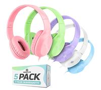 Sonitum Cuffie per bambini per la scuola, confezione da 5 pezzi, 3,5 mm, cuffie cablate per scuole e biblioteche, regolabili, imbottite, per bambini (colori misti)